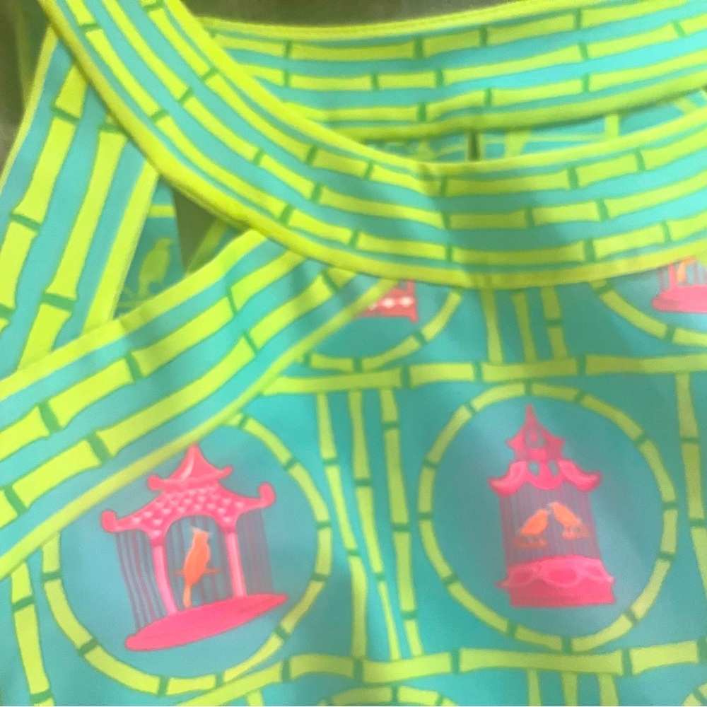 NWOT Gretchen Scott Isoceles Caged Bird Dress L Pink and Green